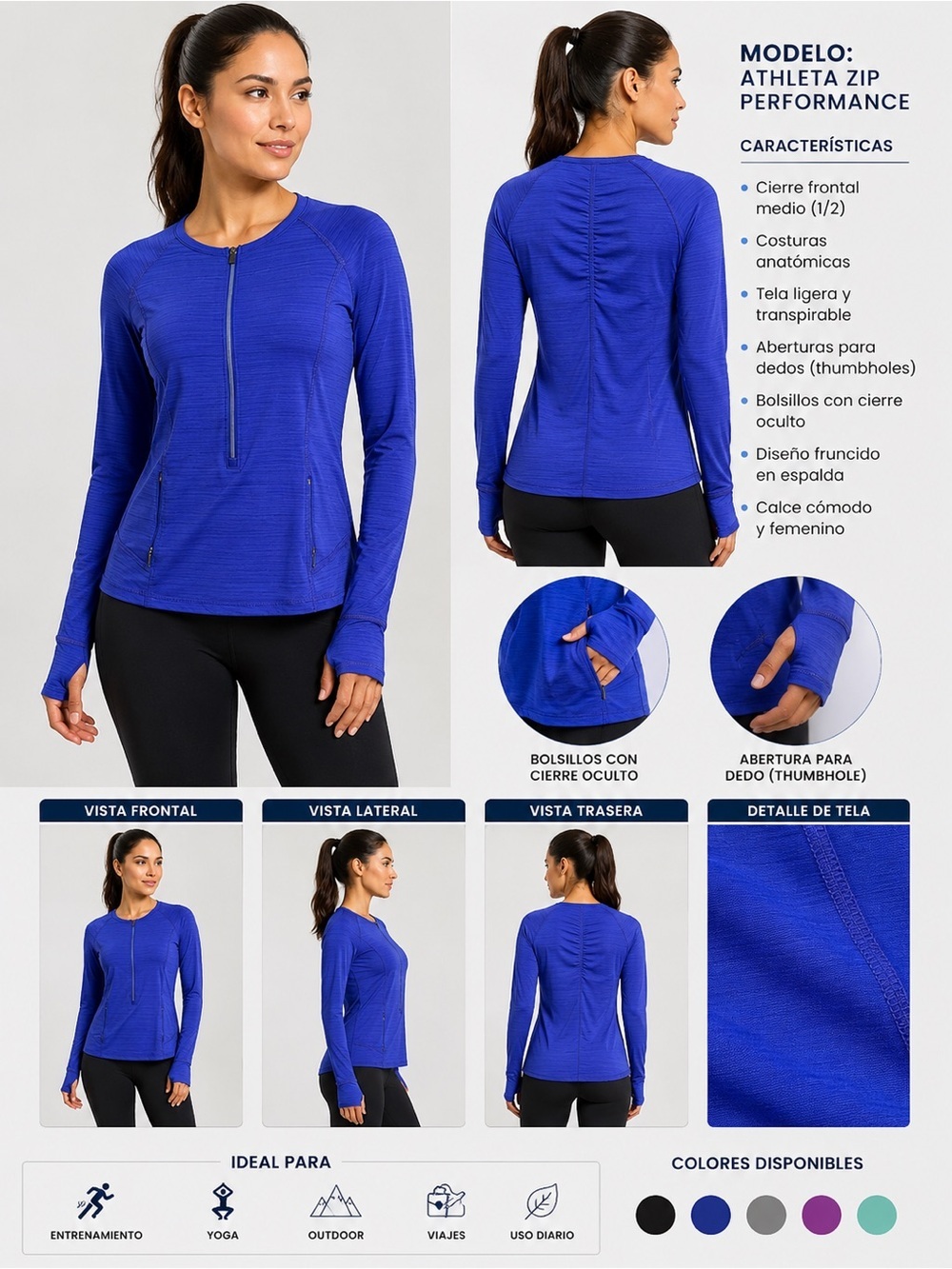 Athleta Royal Blue Half-Zip Performance Top